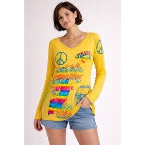 Christian Audigier Crystal Rock Shirt Women Medium Hippie Free Spirit NWT A118